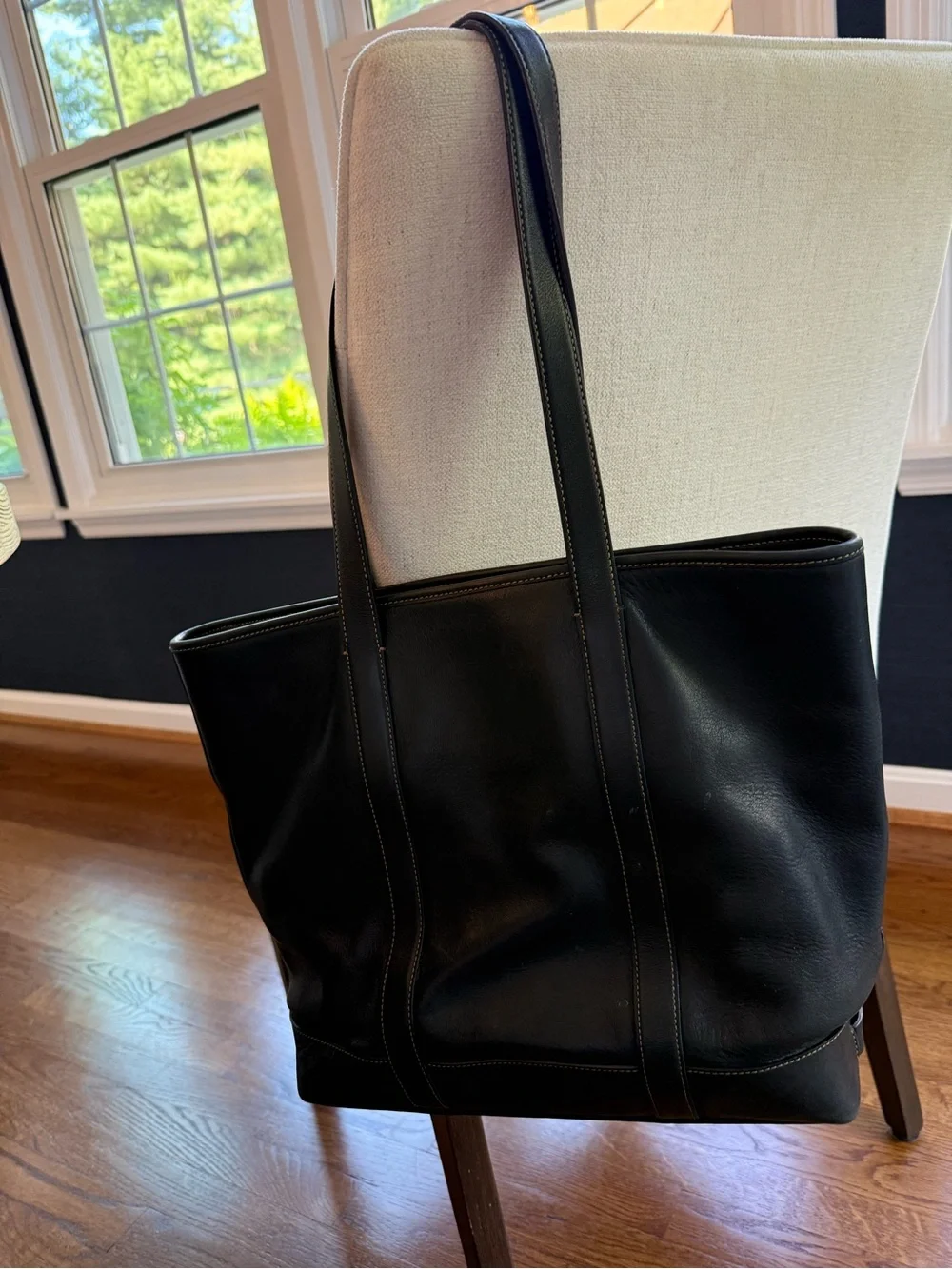 Vintage Coach Black Leather Hampton Tote with Front Pocket